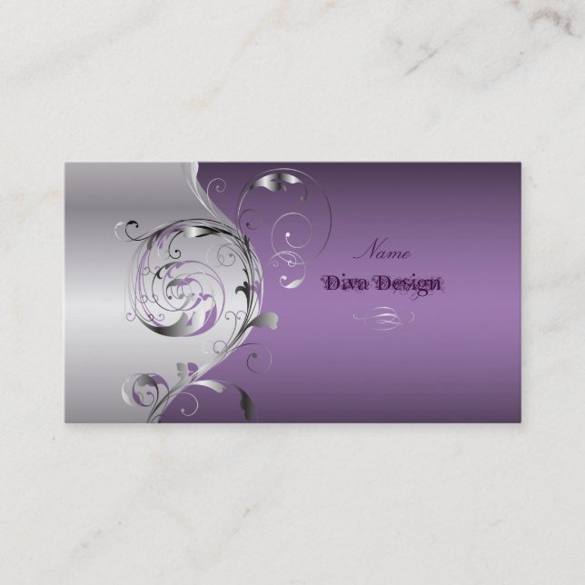 PixDezines Filigree+Wirbel/Silber+Lavendelblau Visitenkarte (Vorderseite)