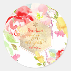 PixDezines Floral Aquarellbat Mitzvah, Peonies Runder Aufkleber