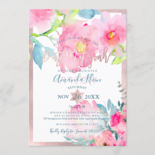 PixDezines Floral Wasserfarbe Bat Mitzwa Einladung