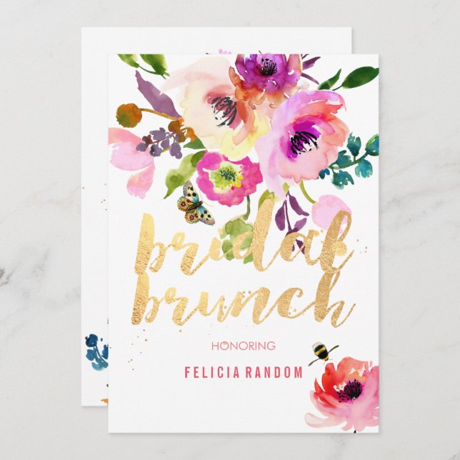 PixDezines Floral Wasserfarbe Bridal Brunch/DIY Einladung (Vorne/Hinten)