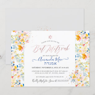 PixDezines Floral Wasserfarbe Mitzvah, Blütencreme Einladung
