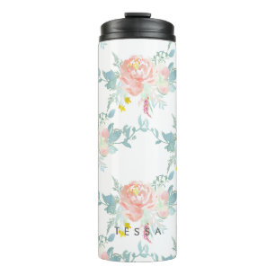 PixDezines Floral/Wasserfarbe/Peonies/Pfirsich+Min Thermosbecher