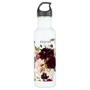 PixDezines Floral Wasserfarbe Pinselspitzen Burgun Edelstahlflasche