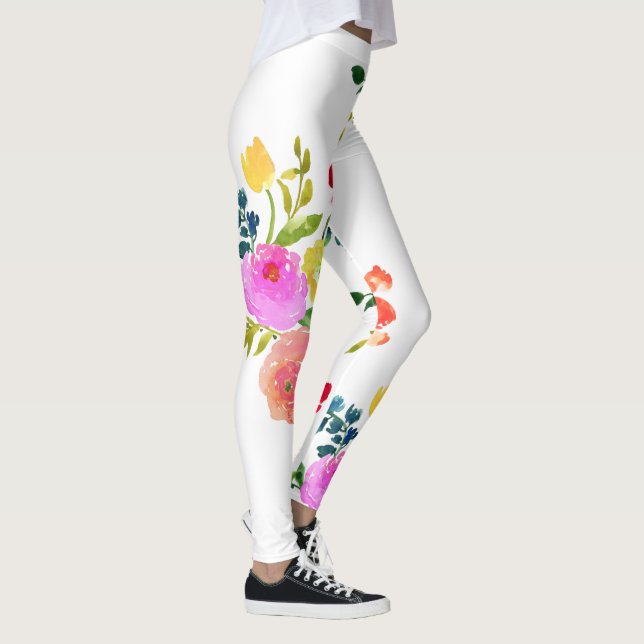 PixDezines Floral Wasserfarbe/Ranunculus/Rosa Leggings (Rechts)