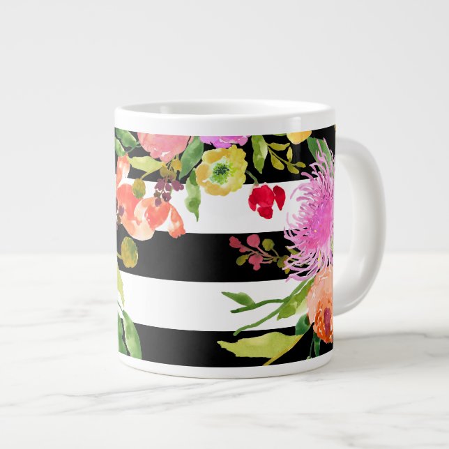 PixDezines floral/wasserfarbe/ranunculus/Streifen Jumbo-Tasse (Vorderseite Rechts)