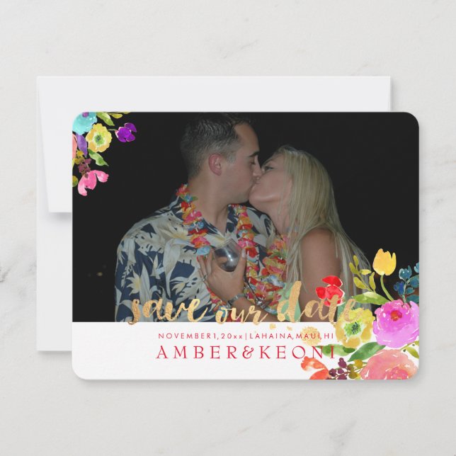 PixDezines Floral Wasserfarbe/Rett unseres Datums Save The Date (Vorderseite)