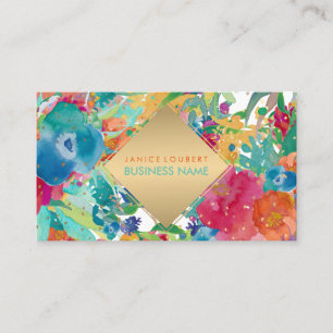 PixDezines Floral Wasserfarbe/Stiefmütterchen/Gold Visitenkarte