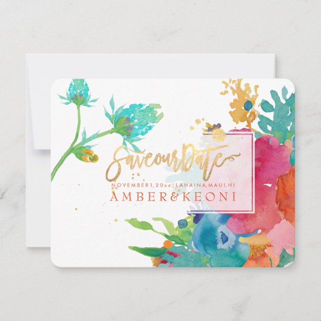 PixDezines Floral Wasserfarbe/Stiefmütterchen/rett Save The Date (Vorderseite)