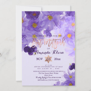 PixDezines Floral Watercolor Bat Mitzvah Einladung