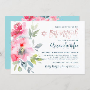 PixDezines Floral Watercolor Bat Mitzvah, Ombre Einladung
