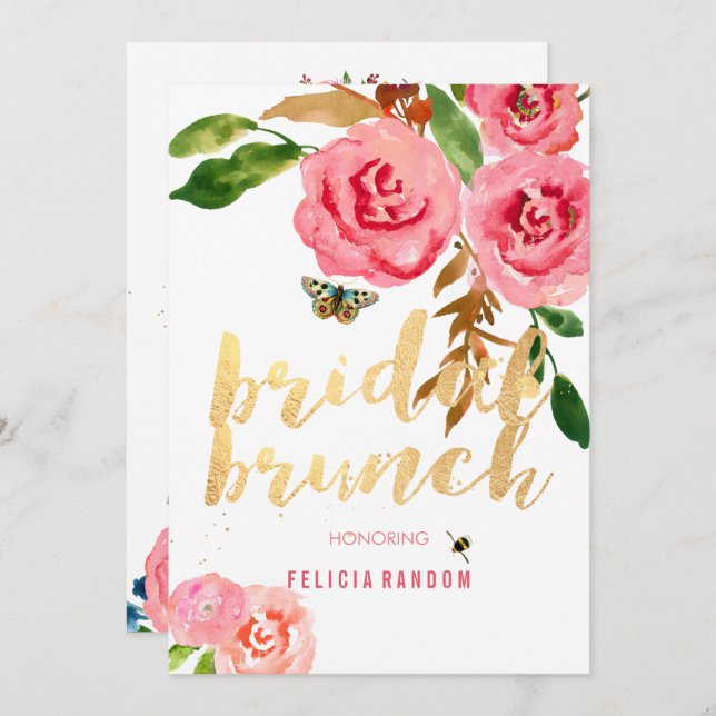 PixDezines Floral Watercolor Bridal Brunch/DIY Einladung (Vorne/Hinten)