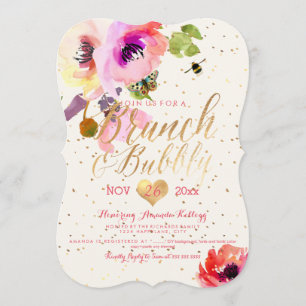 PixDezines Floral Watercolor Brunch+Bubble Einladung