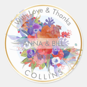 PixDezines Floral Watercolor/DIY Vielen Dank Runder Aufkleber