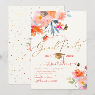 PixDezines Floral Watercolor Graduation Party Einladung
