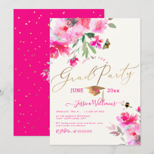 PixDezines Floral Watercolor Graduation Party Einladung