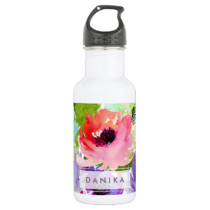 PixDezines Floral/Watercolor/Wasserrose Edelstahlflasche