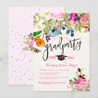 PixDezines Florale Aquarell-Abschlussfeier Einladung