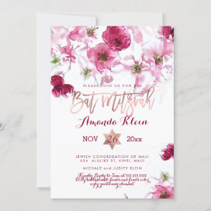 PixDezines Florale Aquarell Bat Mitzwa Einladung