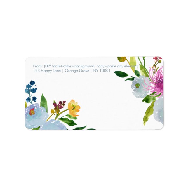 PixDezines florale Wasserfarbe/ranunculus/blau Adressaufkleber (Vorne)