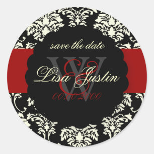 PixDezines Florentius Damask/Black+Red Runder Aufkleber