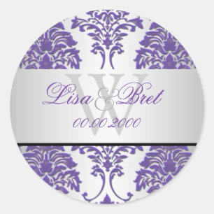 PixDezines florentius damast/purple+silber Runder Aufkleber