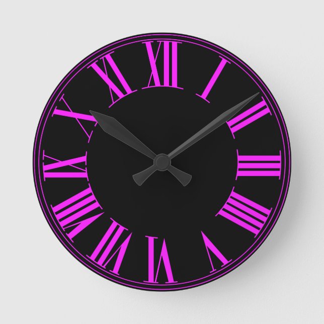PixDezines Fluoreszenz Pink Roman Numeros Runde Wanduhr (Vorderseite)