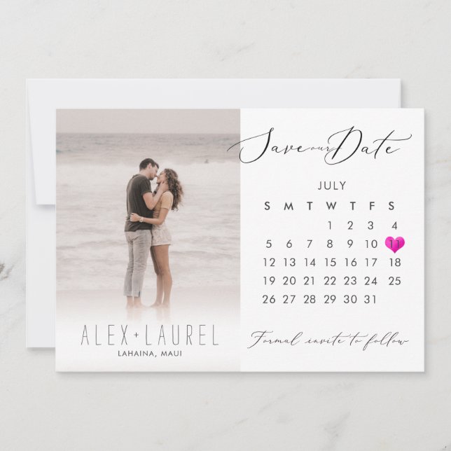 PixDezines Foto: Save the Date Calendar Pink Heart Einladung (Vorderseite)