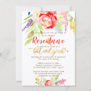 PixDezines Frühlings-Watercolor Blumen Bat Mitzvah Einladung