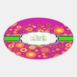 PixDezines Fuschia+Neon Weihnachtsschmuck Ovaler Aufkleber