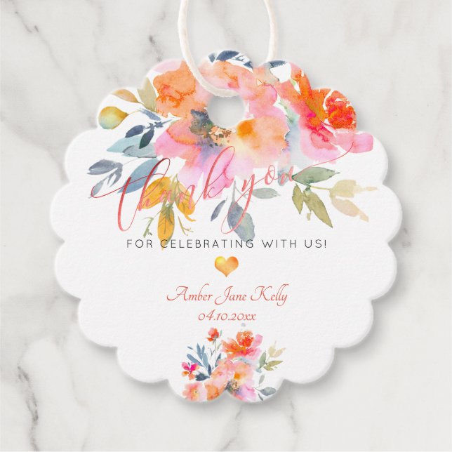 PixDezines Garden Rose Wasserfarbe Vielen Dank Geschenkanhänger (Vorderseite)