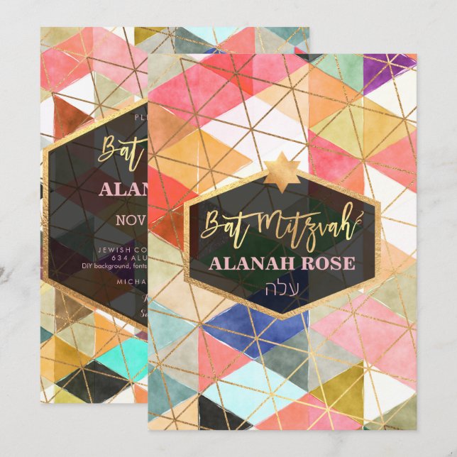 PixDezines Geometric Bat Mitzvah Einladung (Vorne/Hinten)