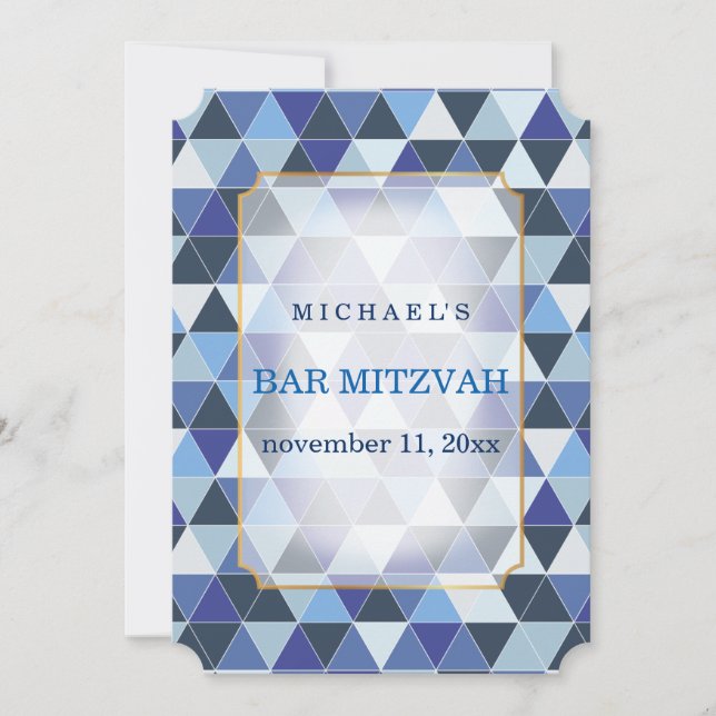 PixDezines geometrisches Muster Mitzvah/Blau Einladung (Vorderseite)
