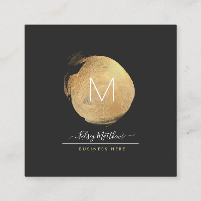 PixDezines Glam Monogram Black+Gold Spot Quadratische Visitenkarte (Vorderseite)