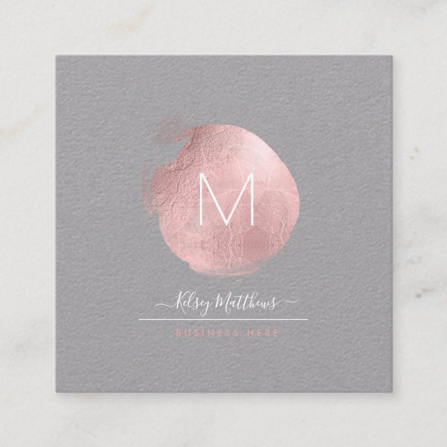 PixDezines Glam Monogram Black+Rose Gold Spot Quadratische Visitenkarte (Vorderseite)