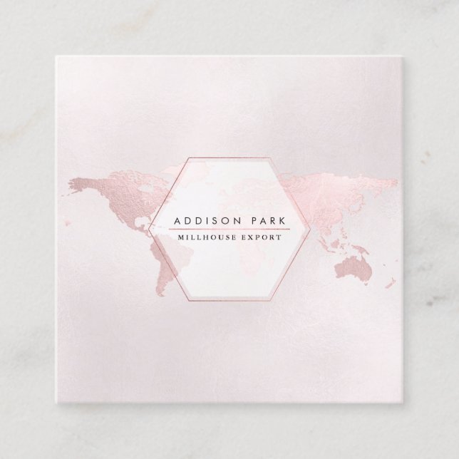 PixDezines: Global/Blush Gold Map Export Quadratische Visitenkarte (Vorderseite)