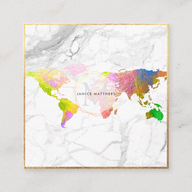 PixDezines GLOBALES MONOGRAMM/IMITAT GOLD Quadratische Visitenkarte (Vorderseite)