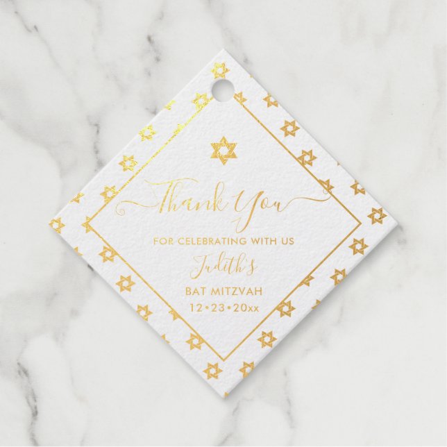 PixDezines Gold Star von David Pattern Bar Mitzvah Geschenkanhänger (Vorderseite)