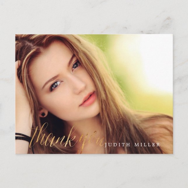 PixDezines Grad Foto Vielen Dank/Spaß Script Postkarte (Vorderseite)