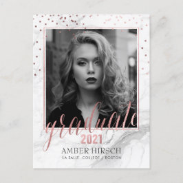 PixDezines Graduate Foto/Marmor+Rose Gold Ankündigungspostkarte