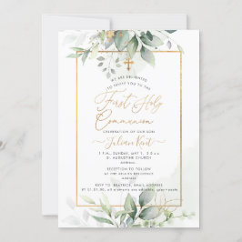 PixDezines Green Gold Eukalyptus 1stHeilige Kommun Einladung