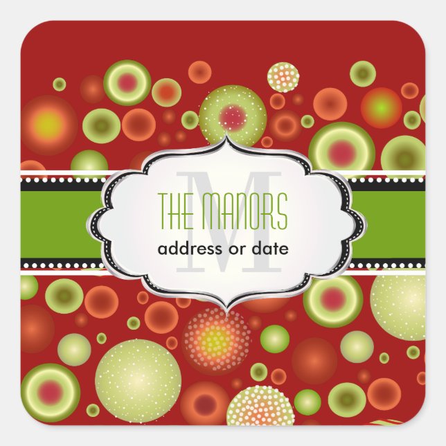 PixDezines Green+Red Weihnachtsschmuck Quadratischer Aufkleber (Vorderseite)