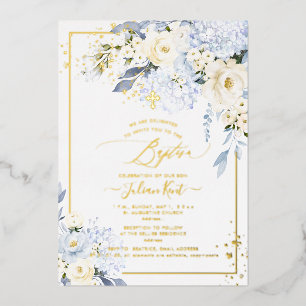PixDezines H2 Blaue Hortensien Creme Rosen Taufe Folieneinladung