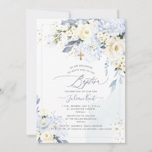 PixDezines H2 Blaue Hortensien Cremige Rosen Taufe Einladung