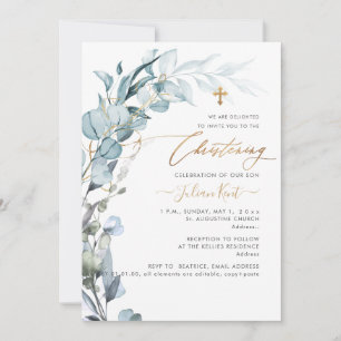 PixDezines H2 Blue Gum Eucalyptus Christening Einladung