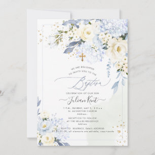 PixDezines H2 Blue Hydrangeas Creme Rose Taufen Einladung