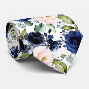 PixDezines H2 Blumen Blush Navy Blau Krawatte