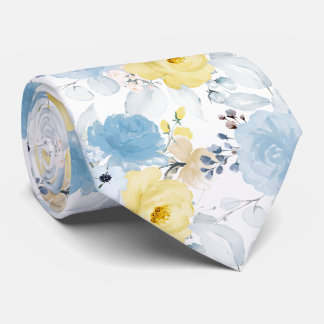 PixDezines H2 Blumen Gelb und Staubblau Krawatte