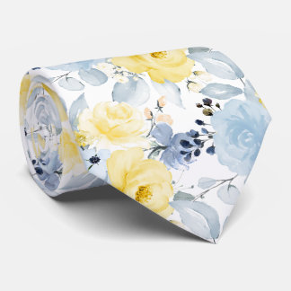 PixDezines H2 Blumen Gelb und Staubblau Krawatte