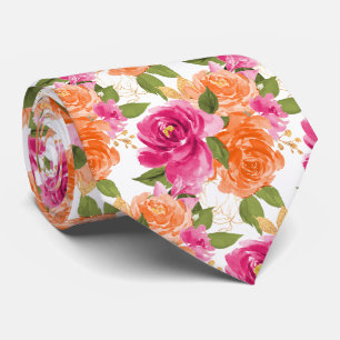 PixDezines H2 Blumen Hot Pink Orange Rosen Krawatte