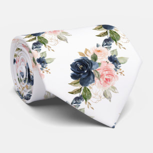 PixDezines H2 Blumen Navy Blau Blush Rosen Krawatte